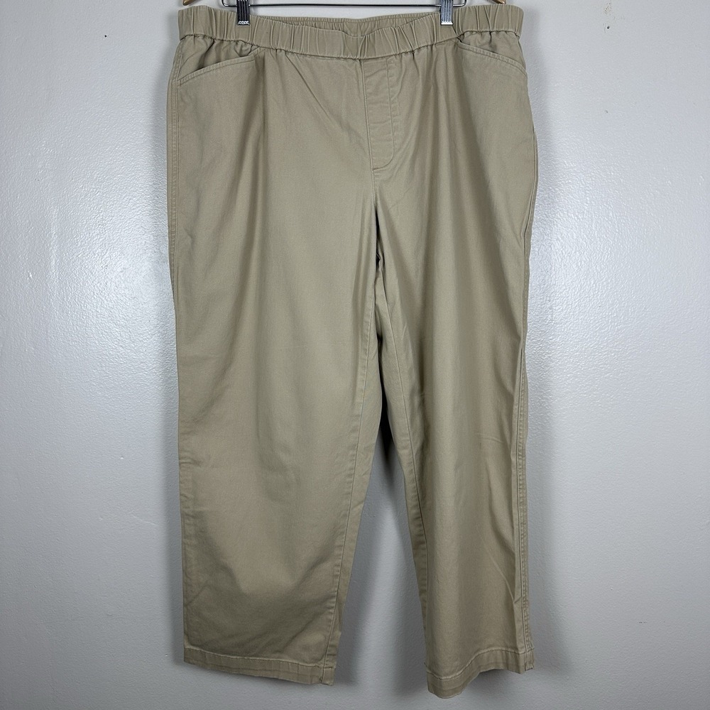 Land's End Womens 20W (38x26) Mid Rise Pull On Chino Ankle Pants Desert Tan NEW